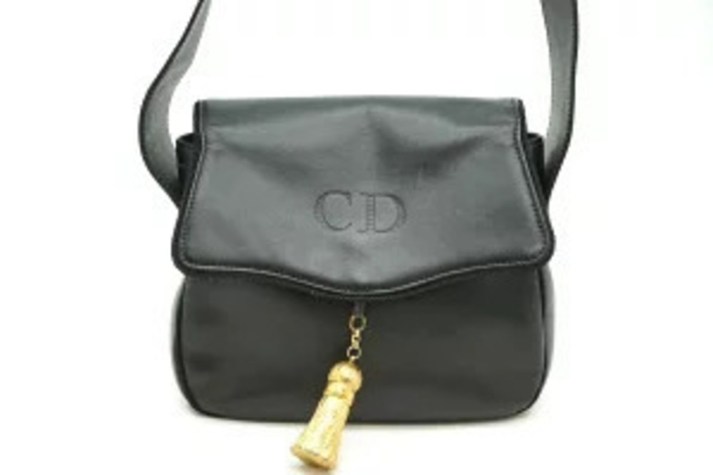 Christian Dior Tassel CD Leather Shoulder Bag Black